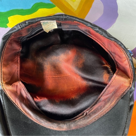 Vintage 60s Leather Newsboy Cap Biker Betty Boop Style Genuine Leather Large - Picture 7 of 8
